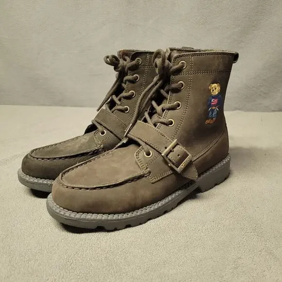 Polo Ralph Lauren Boots Boys Size 5 Suede Leather Ranger High Top Bear Buckle - Picture 2 of 16